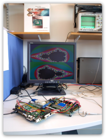 FPGA Board Setup - left board runs synthesized EnCore Processor, right board runs synthesized RAMs